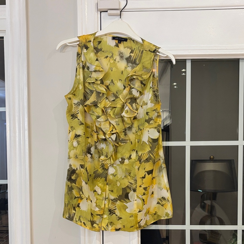Anne Klein Yellow Floral Sleeveless Blouse